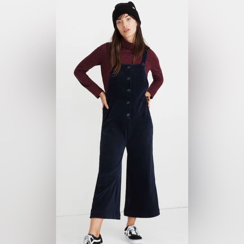 Madewell Texture & Thread Women’s Small Velour Corduroy Navy Overalls